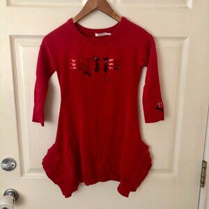 [Kids 8] Deux par Deux Girls Cat Sequin Sweater Dress Tunic Holiday Christmas